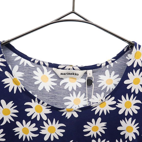 未使用 marimekko マリメッコ 花柄 長袖 ワンピース S ネイビー レディース