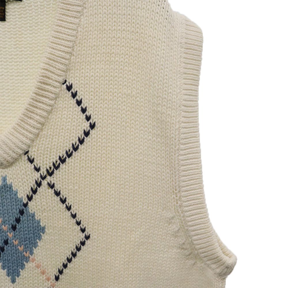 Eddie Bauer エディーバウアー 90s 黒タグ後期 総柄 ニットベスト L ホワイト オールド ヴィンテージ メンズ