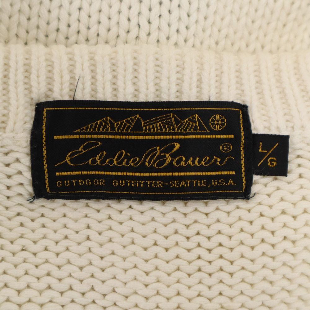Eddie Bauer エディーバウアー 90s 黒タグ後期 総柄 ニットベスト L ホワイト オールド ヴィンテージ メンズ