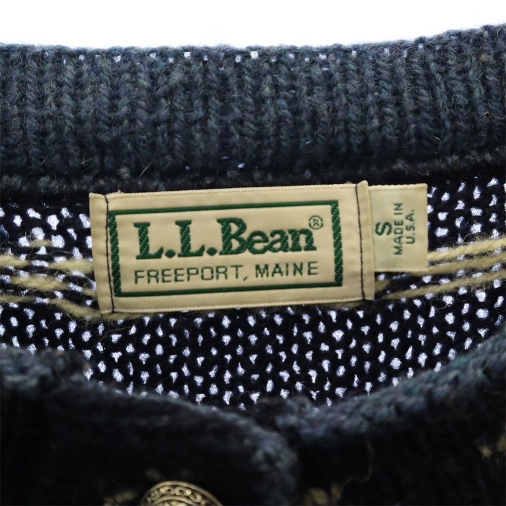 L.L.Bean エルエルビーン 70s 80s ノルディック 総柄 長袖 ニット カーディガン S ネイビー オールド ヴィンテージ レディース
