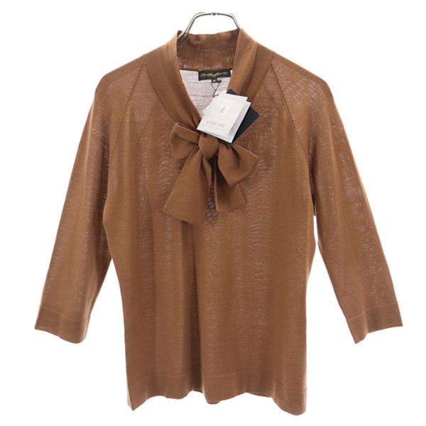 未使用 Lurifier ルリファー ウール 7分袖 ボウタイ セーター 38 ブラウン ニット タグ付き レディース