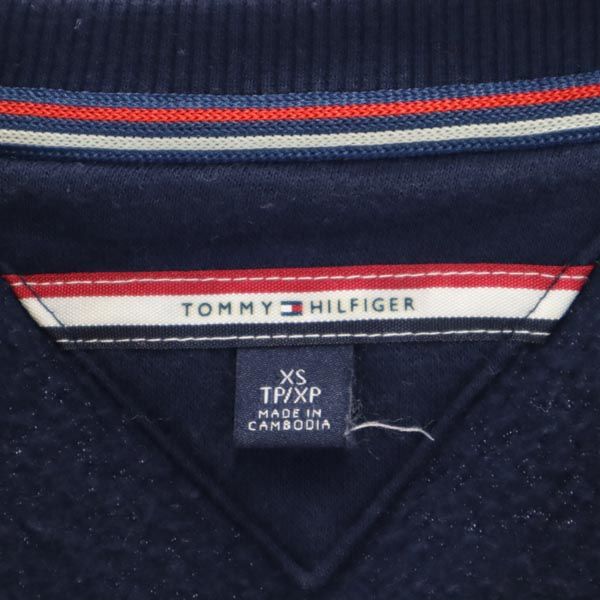 トミーヒルフィガー プリント 長袖 ロング トレーナー XS ネイビー TOMMY HILFIGER スウェット 裏起毛 レディース