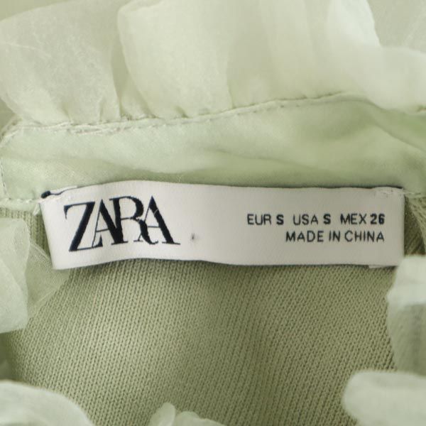 ザラ 長袖 ショート丈 シースルー袖 ワンピース S 緑 ZARA レディース