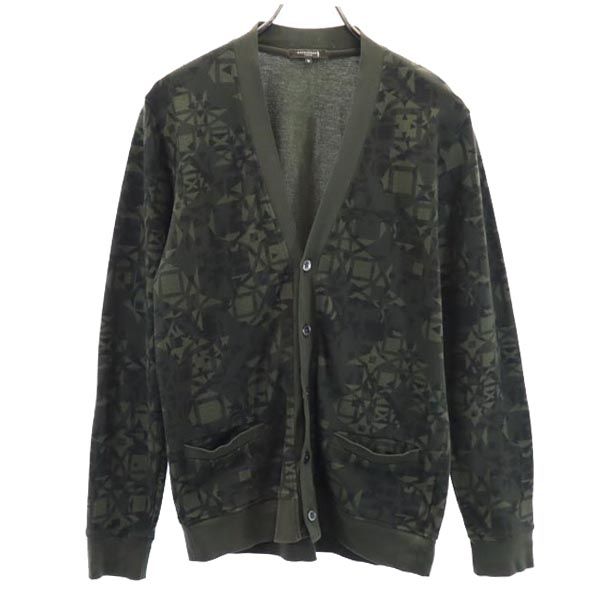 Mackintosh マッキントッシュ 総柄 長袖 カーディガン M グリーン系 Vネック メンズ