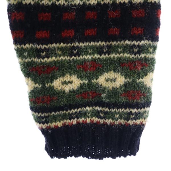 エルエルビーン 総柄 ニットジャケット XS 黒×緑×赤 L.L.Bean ノーカラー アウトドア レディース