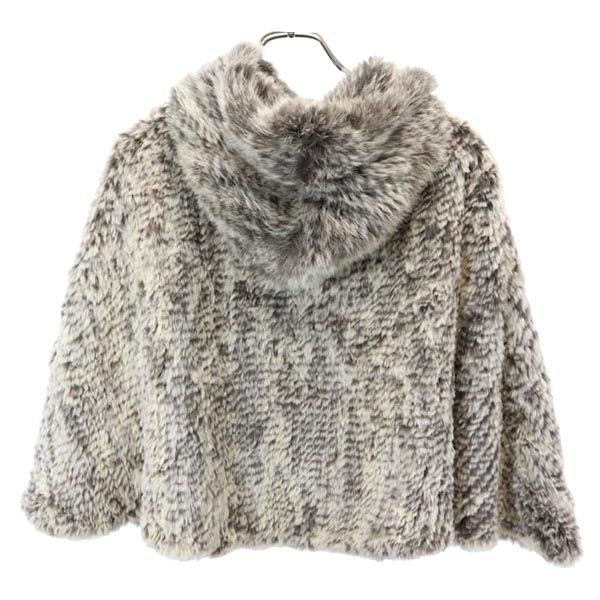 STEFANEL ステファネル フーデッド ラビットファー ポンチョ グレー系 ジャケット レディース