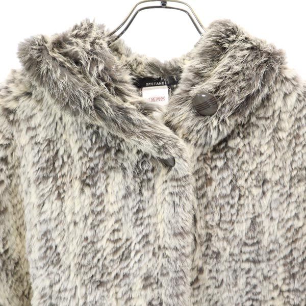 STEFANEL ステファネル フーデッド ラビットファー ポンチョ グレー系 ジャケット レディース