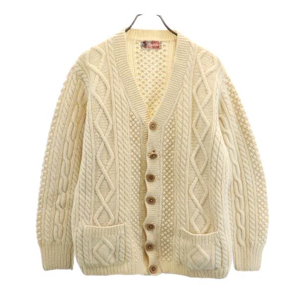 VINTAGE ヴィンテージ 80s ケーブル編 長袖 カーディガン アイボリー Vネック ニット メンズ