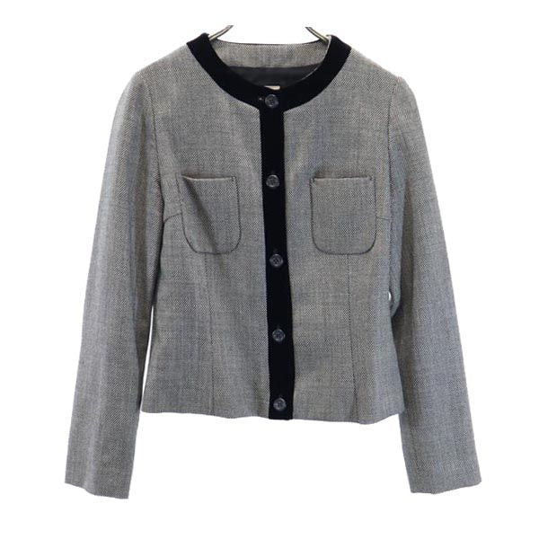 SHIPS シップス ウール 日本製 スカートスーツ 上下 セットアップ 36 ブラック系 ノーカラージャケット レディース