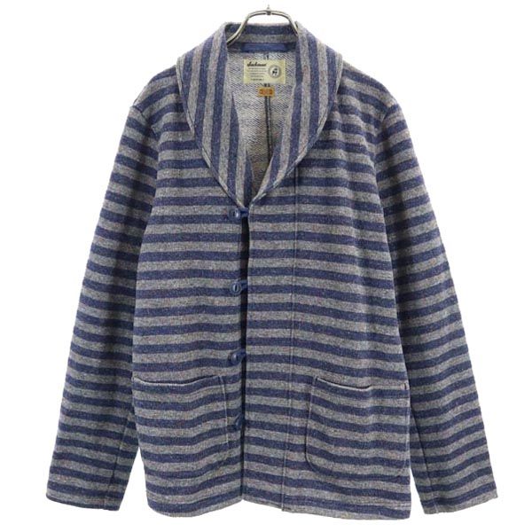 Jackman ジャックマン 日本製 ウールブレンド ボーダー柄 ジャケット M 紺×グレー系 メンズ