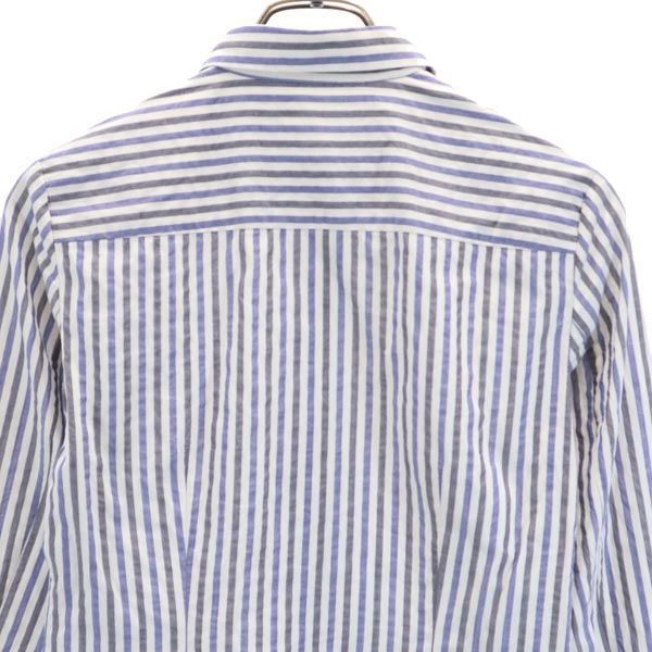 セオリー ストライプ 長袖 シャツ S グレー×ブルー theory レディース