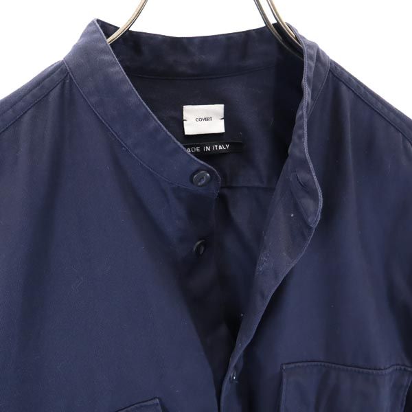 COVERT コーベルト イタリア製 長袖 バンドカラー シャツ L 紺系 メンズ