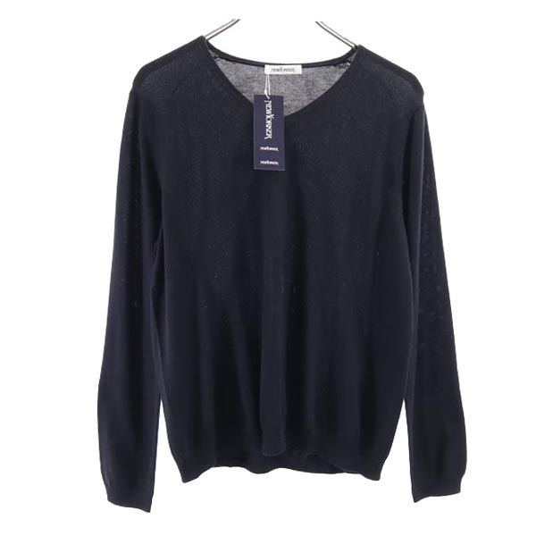 未使用 ニューヨーカー コットンブレンド 長袖 Vネック セーター 15(76) 濃紺 NEWYORKER ビッグサイズ ウォッシャブル ニット レディース