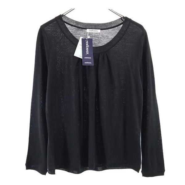 未使用 NEWYORKER ニューヨーカー ウール 長袖 セーター 15(76) 黒 ビッグサイズ ウォッシャブル ニット レディース