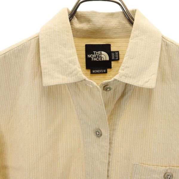 ノースフェイス NTW-4421 ストライプ柄 半袖 シャツ M ベージュ系 THE NORTH FACE アウトドア レディース
