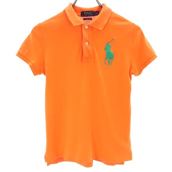 ポロラルフローレン ビックポニー 半袖 ポロシャツ S オレンジ POLO RALPH LAUREN 鹿の子 レディース