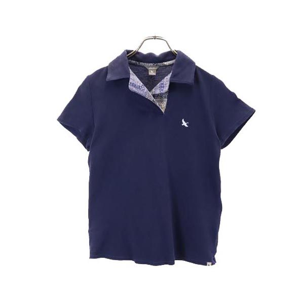 エディーバウアー 半袖 ポロシャツ S ネイビー系 Eddie Bauer 鹿の子 レディース