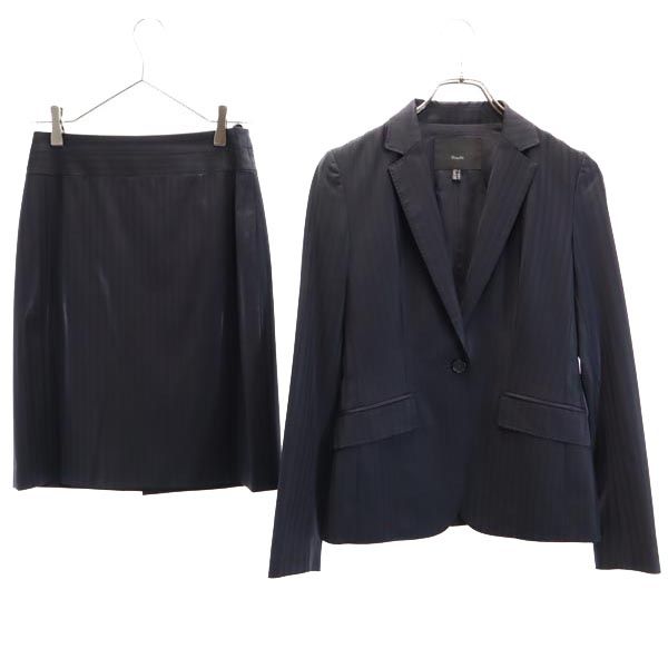 iCB アイシービー ウールブレンド ストライプ柄 スカートスーツ 上下 セットアップ 7 ネイビー系 テーラードジャケット レディース