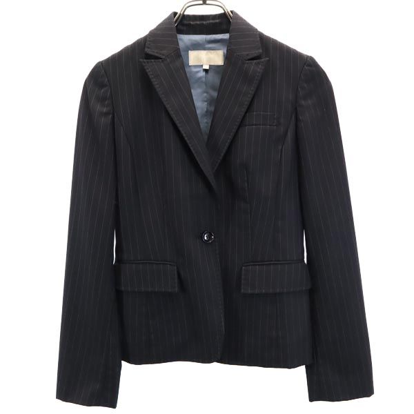 FACADE GREEN ファザードグリーン ストライプ柄 スカートスーツ 上下 セットアップ 36 黒 テーラードジャケット レディース