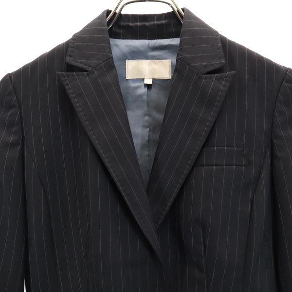 FACADE GREEN ファザードグリーン ストライプ柄 スカートスーツ 上下 セットアップ 36 黒 テーラードジャケット レディース