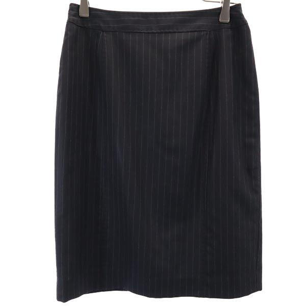 FACADE GREEN ファザードグリーン ストライプ柄 スカートスーツ 上下 セットアップ 36 黒 テーラードジャケット レディース