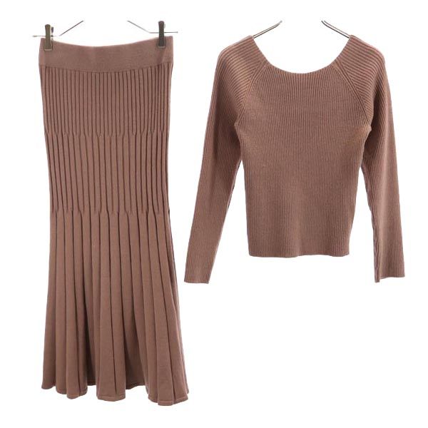 SNIDEL スナイデル 長袖 リブニット カットソー 上下 セットアップ F ピンク系 ニットスカート レディース