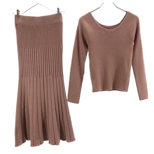 SNIDEL スナイデル 長袖 リブニット カットソー 上下 セットアップ F ピンク系 ニットスカート レディース