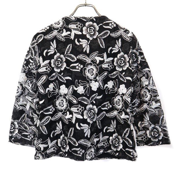未使用 NARACAMICIE ナラカミーチェ イタリア製 花柄 7分袖 ノーカラージャケット  ブラック系 レディース