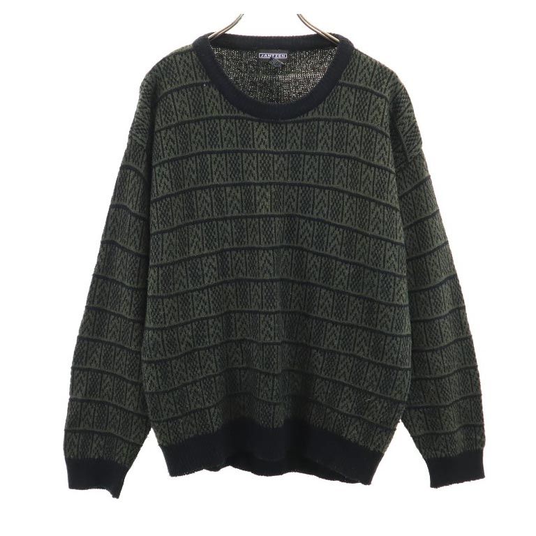 ジャンセン 総柄 長袖 セーター L グリーン系 Jantzen 薄手 ニット メンズ