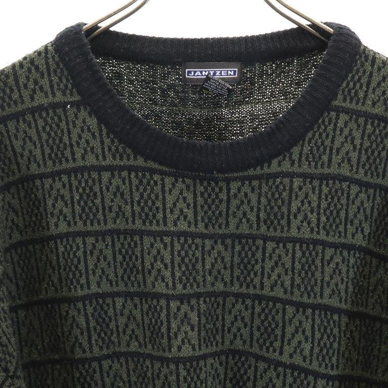 ジャンセン 総柄 長袖 セーター L グリーン系 Jantzen 薄手 ニット メンズ