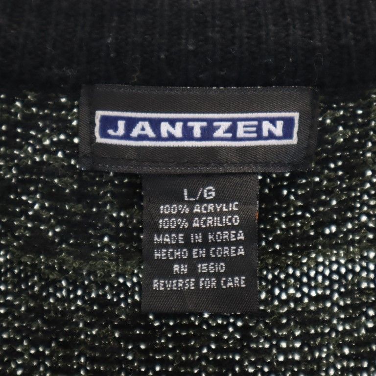 ジャンセン 総柄 長袖 セーター L グリーン系 Jantzen 薄手 ニット メンズ