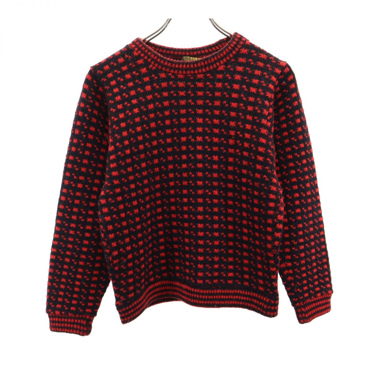 DEVOLD 80s ヴィンテージ 総柄 長袖 セーター 46 ブラック系 ニット レディース