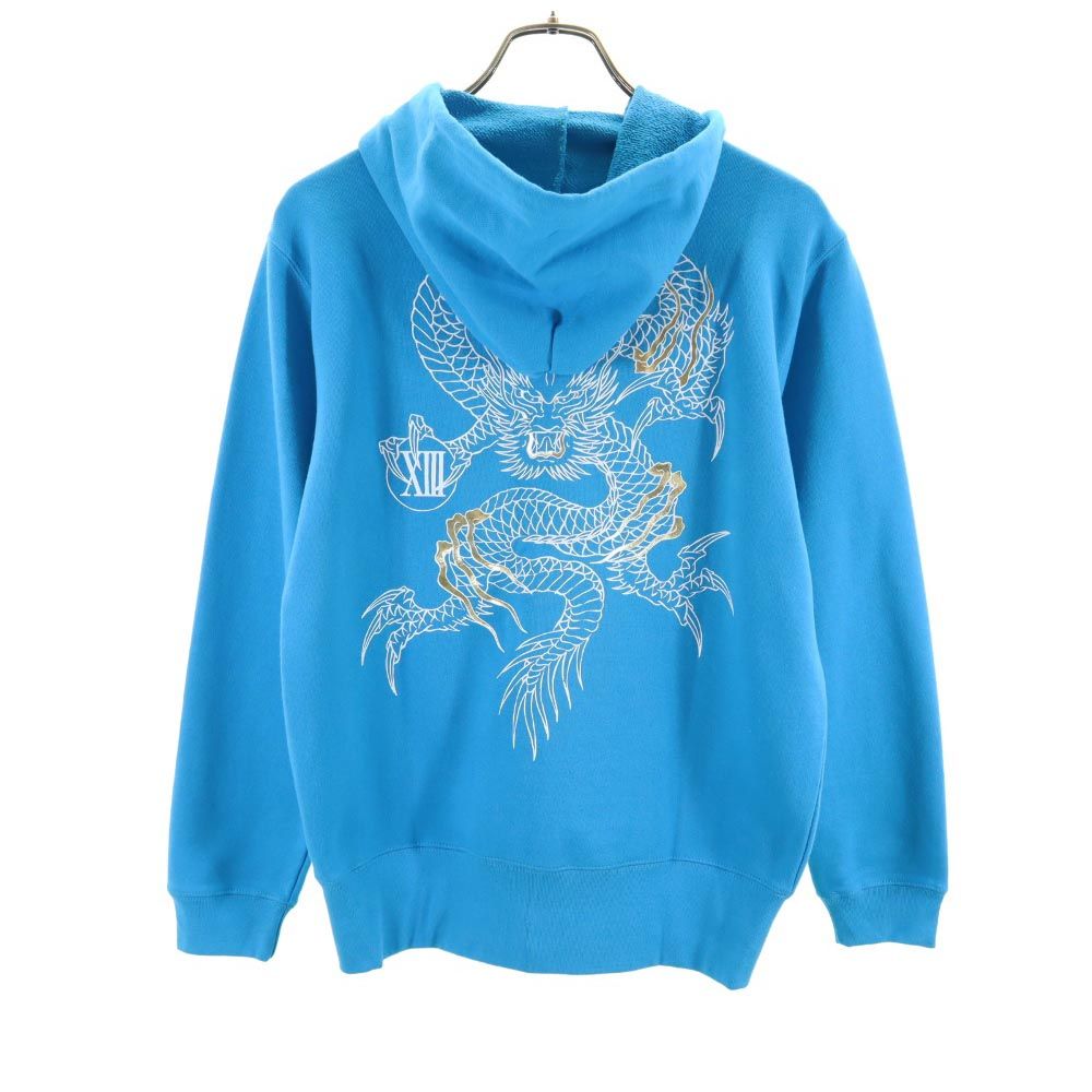 未使用 THIRTEENJAPAN サーティンジャパン 和柄 長袖 スウェット ジップパーカー 42 ブルー系 メンズ