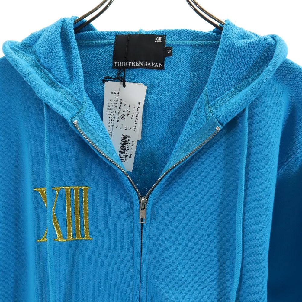 未使用 THIRTEENJAPAN サーティンジャパン 和柄 長袖 スウェット ジップパーカー 42 ブルー系 メンズ