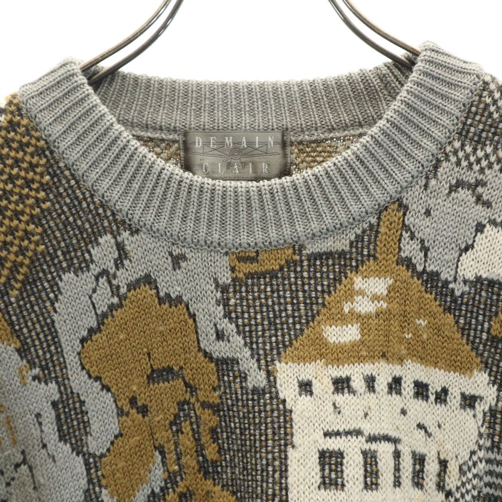 ドゥマンクレール ウールブレンド 総柄 長袖 セーター M グレー系 DEMAIN CLAIR ニット メンズ