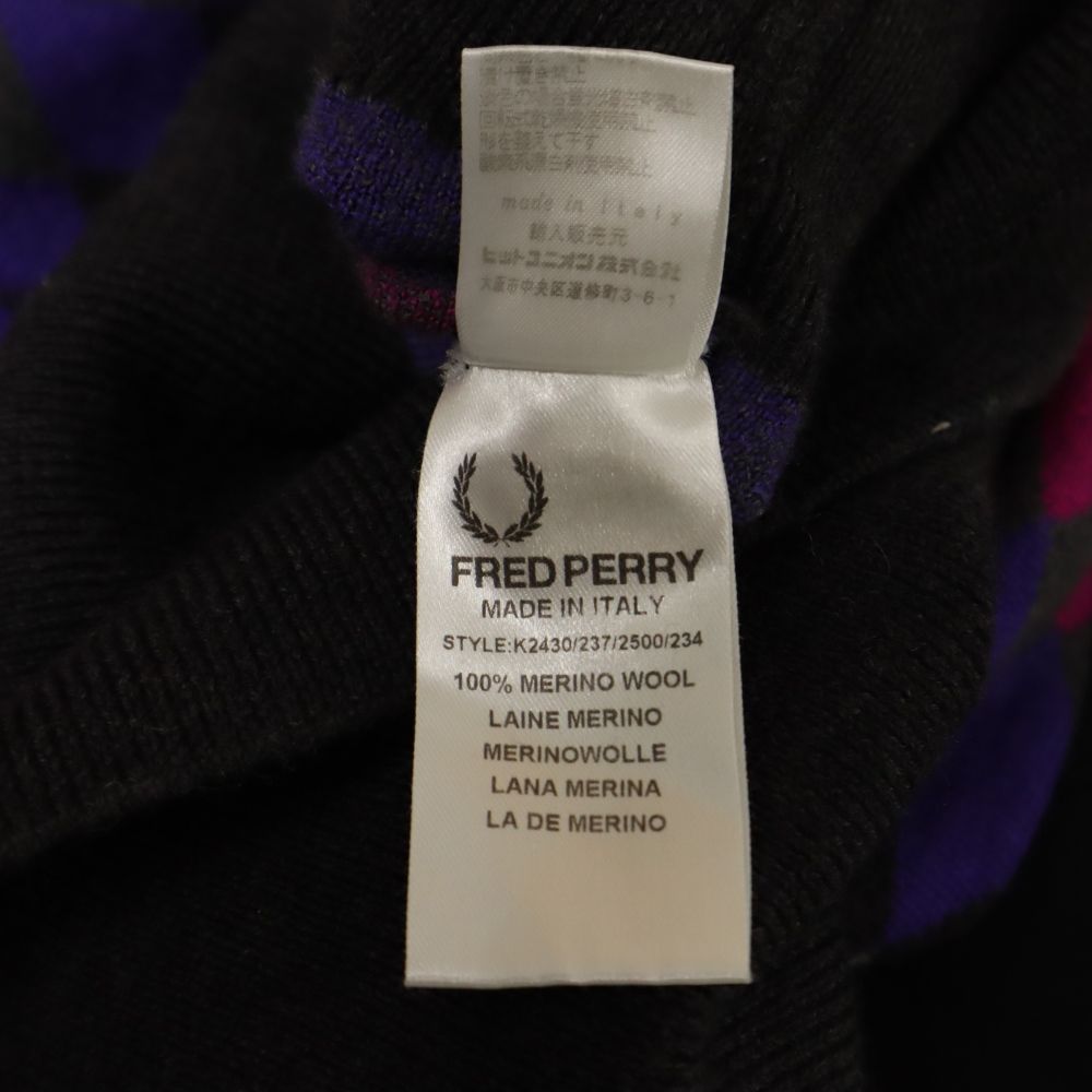 FRED PERRY フレッドペリー ウール 長袖 Vネック セーター USA6 グレー系 ニットワンピース レディース