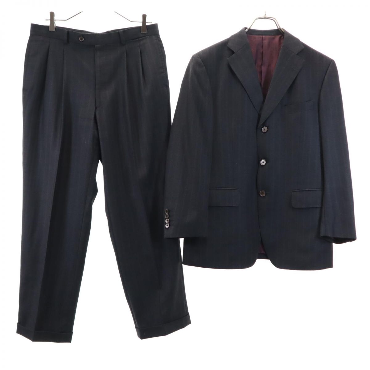 VISARUNO ビサルノ 日本製 ウール ストライプ柄 スーツ 上下 セットアップ 上4M/下82 グレー メンズ