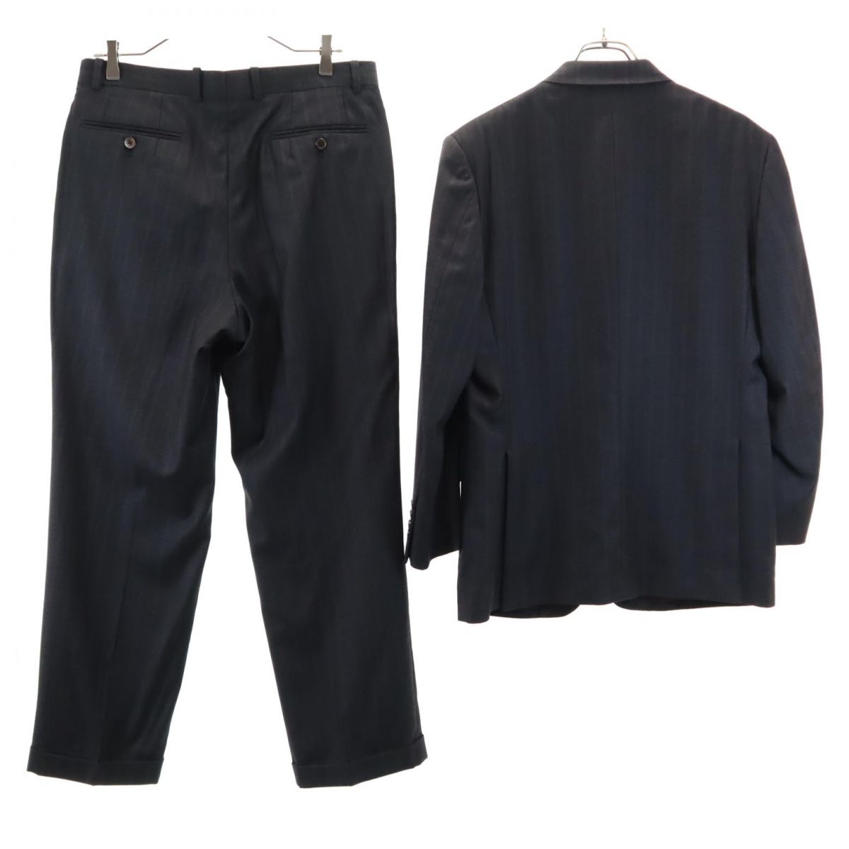 VISARUNO ビサルノ 日本製 ウール ストライプ柄 スーツ 上下 セットアップ 上4M/下82 グレー メンズ