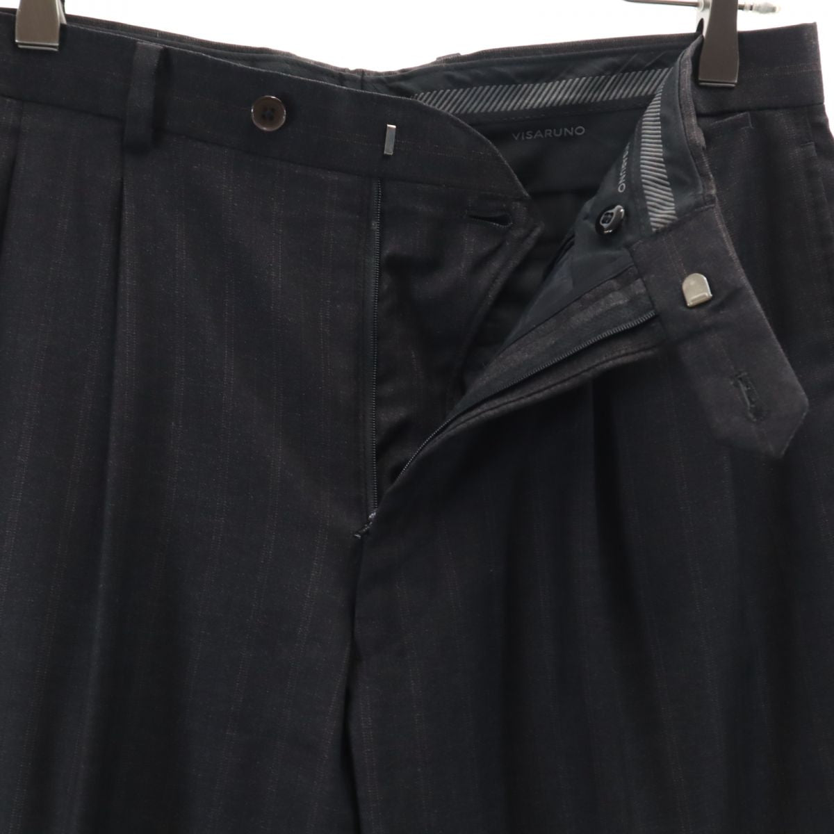 VISARUNO ビサルノ 日本製 ウール ストライプ柄 スーツ 上下 セットアップ 上4M/下82 グレー メンズ