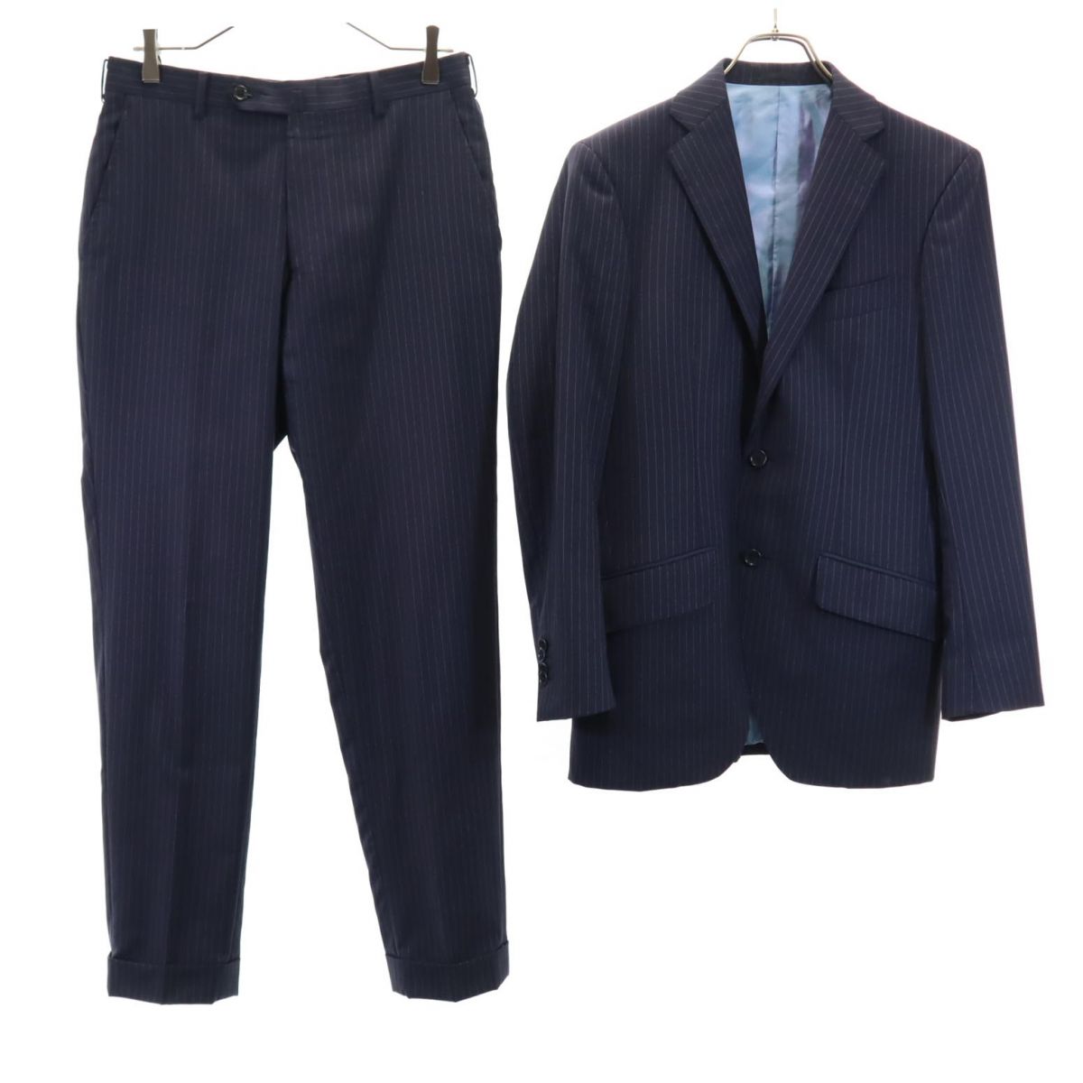 REDA レダ 日本製 ウール ストライプ柄 スーツ 上下 セットアップ ネイビー メンズ
