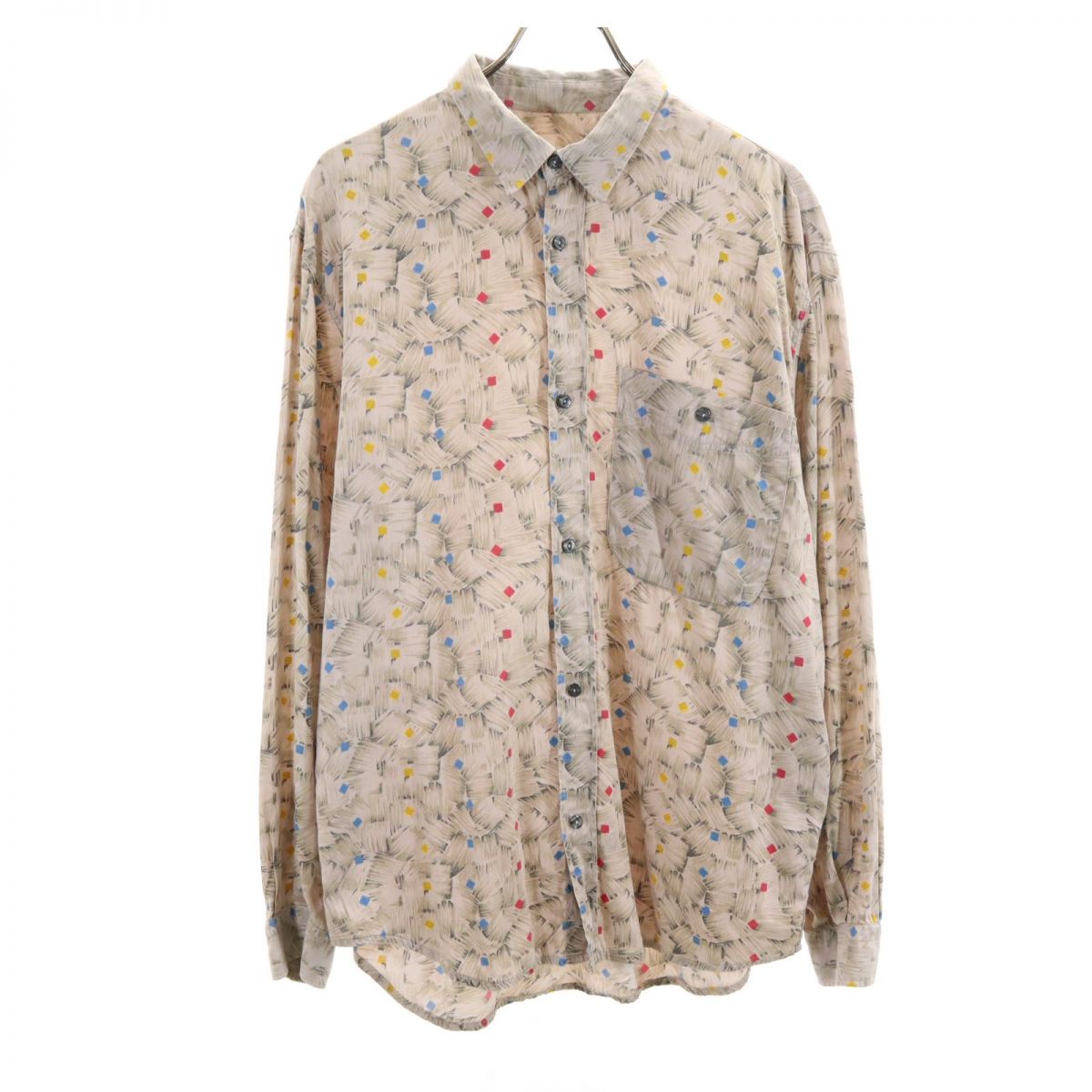 WAMPUM イタリア製 総柄 長袖 シャツ XL ブラウン系 オールド ヴィンテージ メンズ