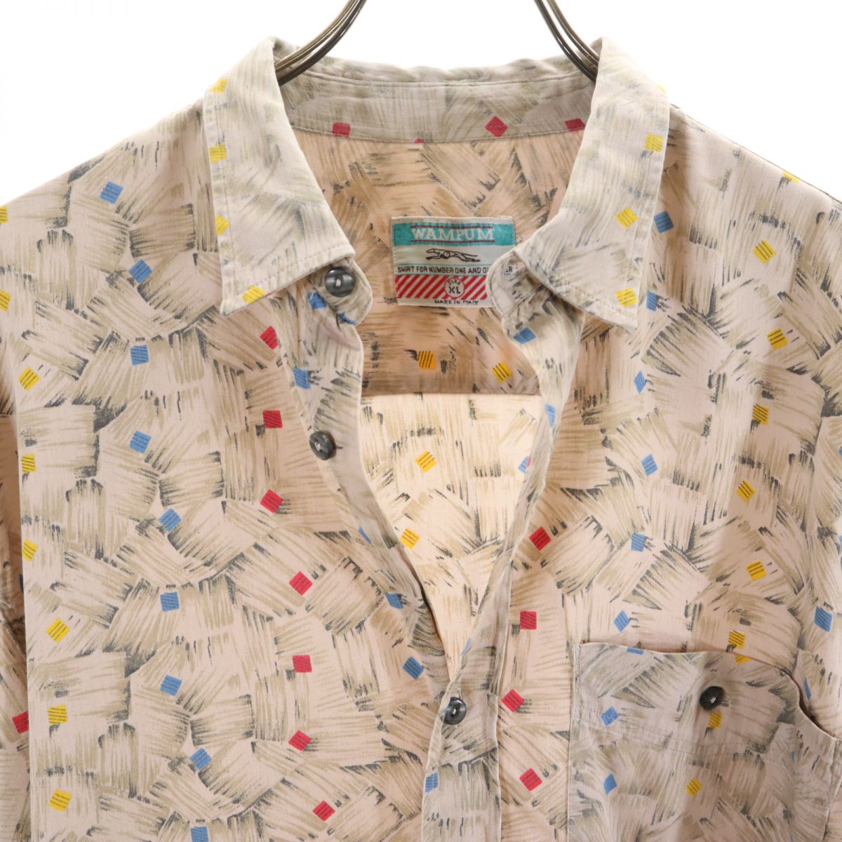 WAMPUM イタリア製 総柄 長袖 シャツ XL ブラウン系 オールド ヴィンテージ メンズ