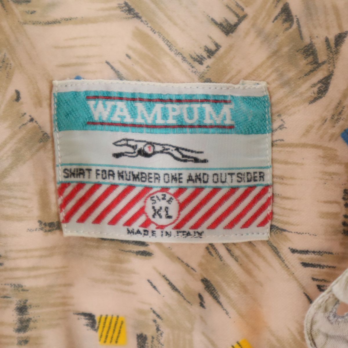 WAMPUM イタリア製 総柄 長袖 シャツ XL ブラウン系 オールド ヴィンテージ メンズ