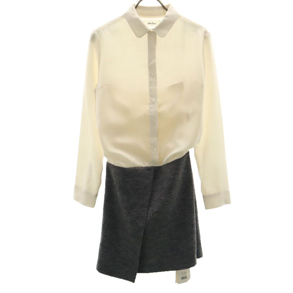 未使用 Mila Owen ミラオーウェン 未使用 長袖 ミニワンピース 1 アイボリー×グレー タグ付き レディース