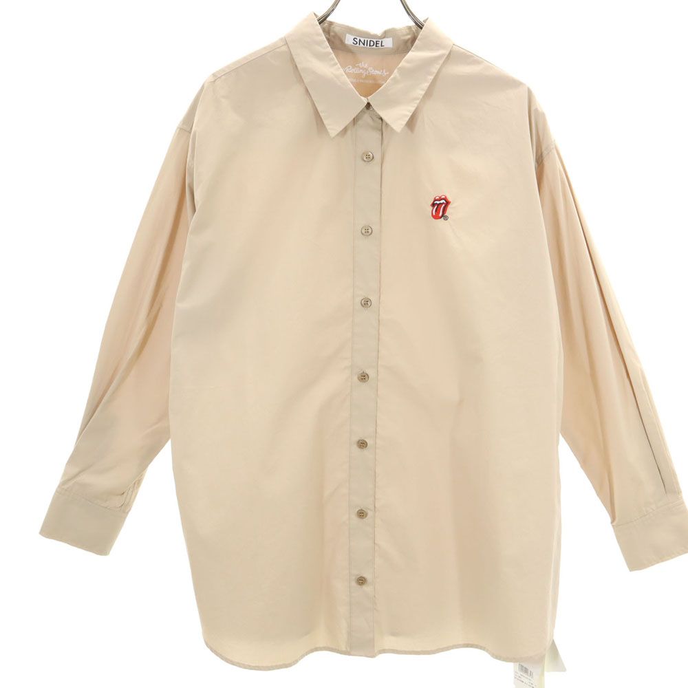 スナイデル × ザローリングストーンズ コラボ 未使用 長袖 シャツ F ベージュ SNIDEL × THE ROLLING STONES タグ付き レディース