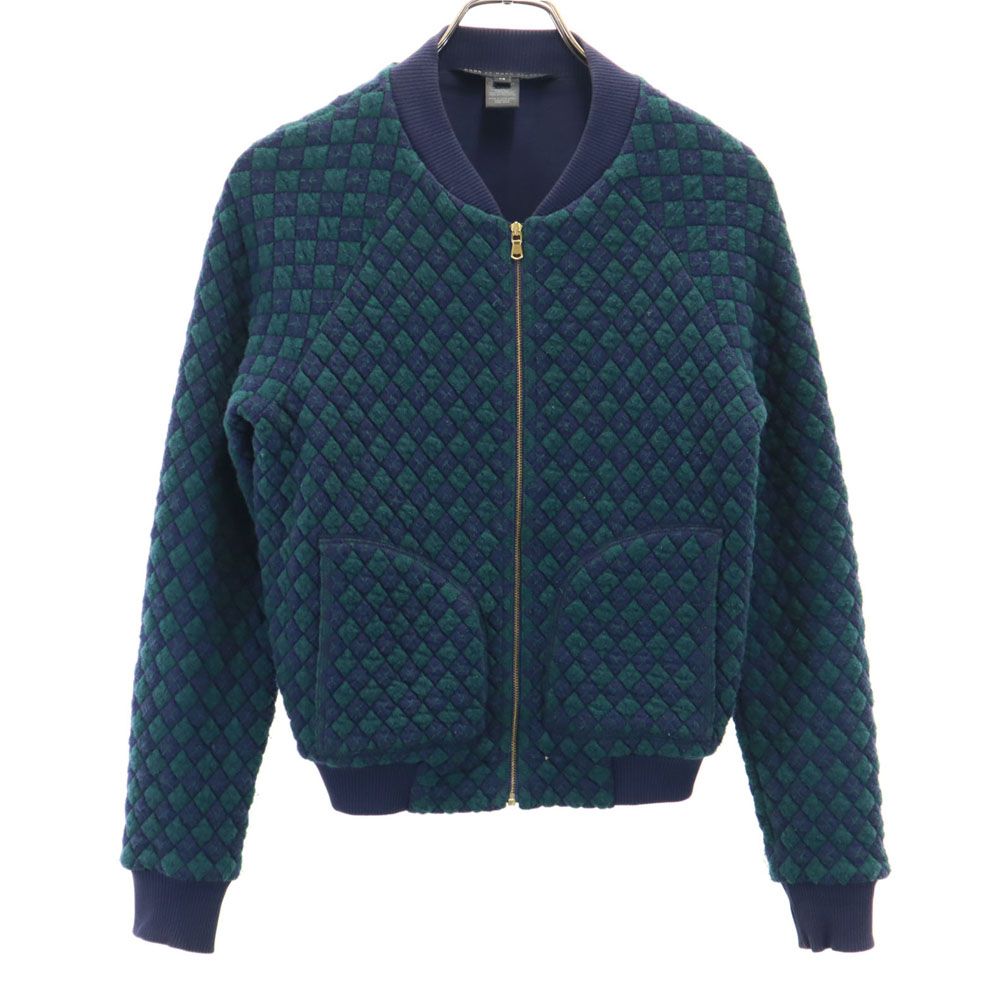 MARC BY MARC JACOBS マークバイマークジェイコブス 総柄 ニットジャケット XS グリーン×ネイビー レディース
