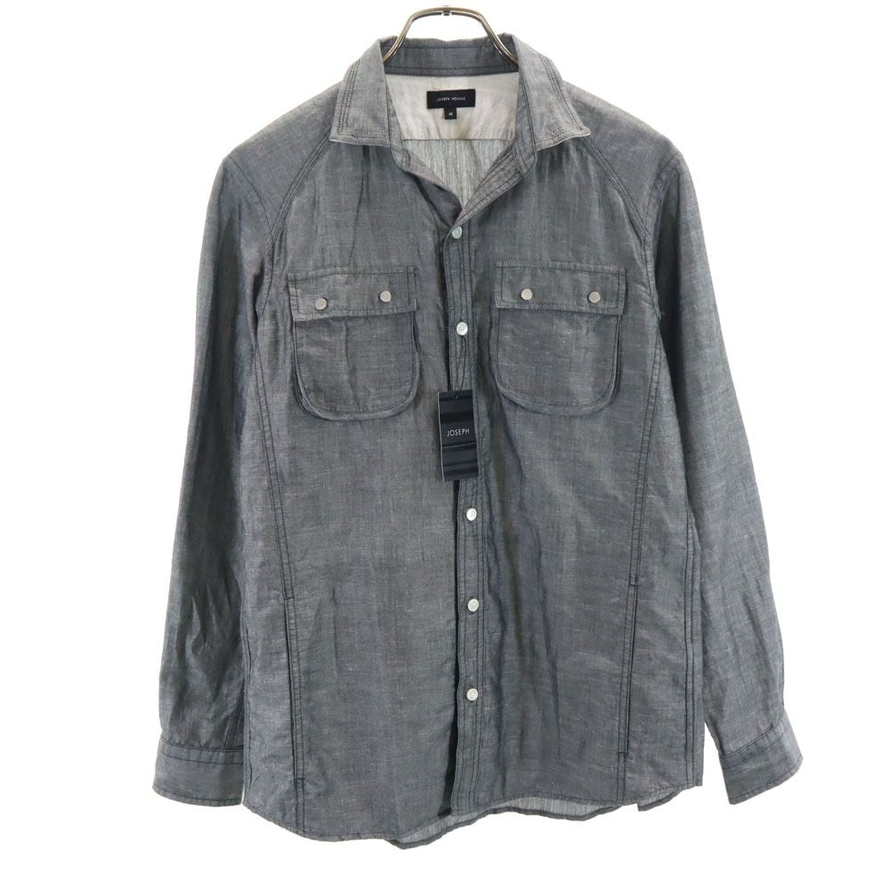 未使用 JOSEPH HOMME ジョセフオム リネンブレンド 長袖 オープンカラーシャツ 46 グレー メンズ