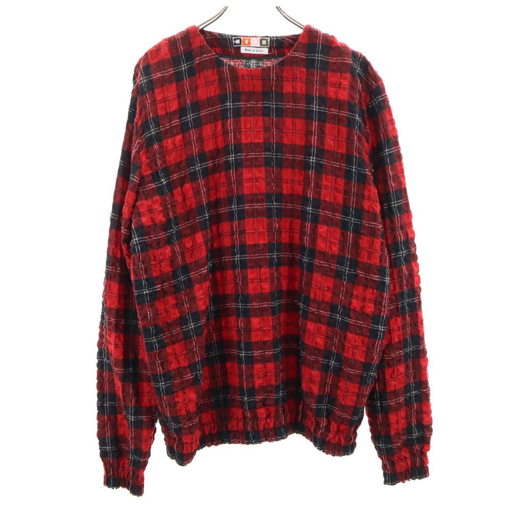 MSGM エムエスジーエム イタリア製 チェック柄 長袖 シワ加工 シャツ 48 レッド系 メンズ