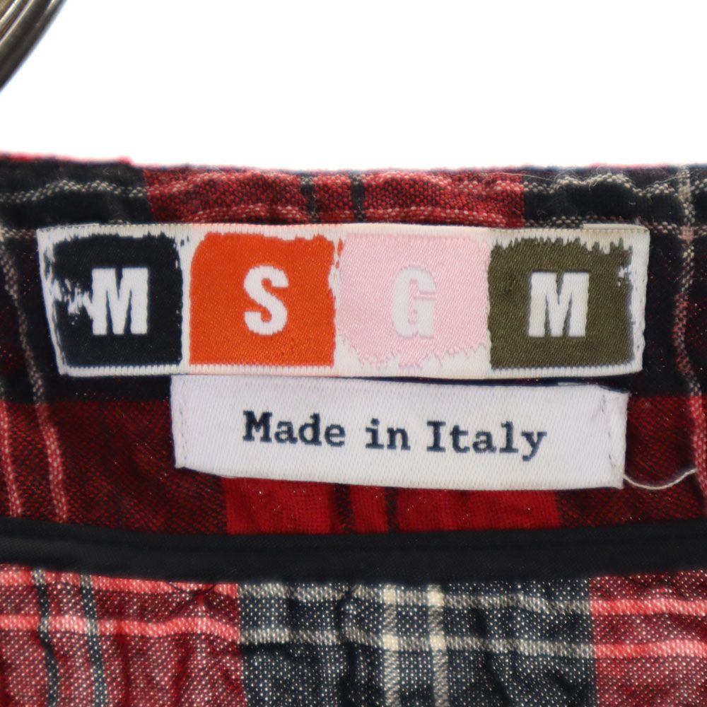 MSGM エムエスジーエム イタリア製 チェック柄 長袖 シワ加工 シャツ 48 レッド系 メンズ