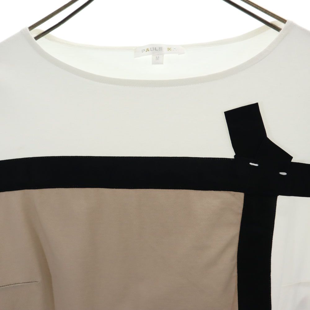 ポールカ 半袖 切替 Tシャツ M ホワイト PAULE KA フレンチ袖 レディース